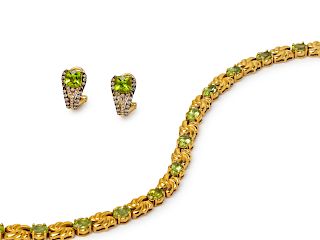 A Collection of Yellow Gold and Peridot Jewelry,