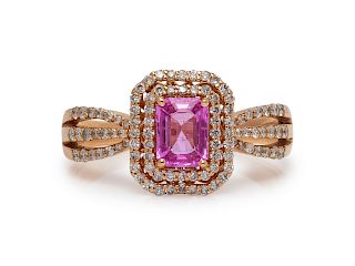 A 14 Karat Rose Gold, Pink Sapphire and Diamond Demi-Parure,