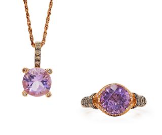 A Collection of 14 Karat Rose Gold, Amethyst, Diamond and Colored Diamond Jewelry, Le Vian,