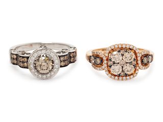 A Collection of 14 Karat Gold, Colored Diamond and Diamond Rings, Le Vian,