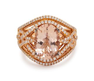 An 18 Karat Rose Gold, Morganite, Diamond and Colored Diamond Ring,