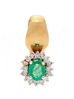 A 14 Karat Yellow Gold, Platinum, Emerald and Diamond Pendant,