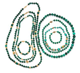A Collection of Malachite and Glass Beads,