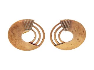 A Pair of 14 Karat Rose Gold and Steel Earclips,
