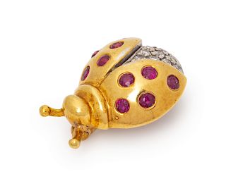A Bicolor Gold, Ruby and Diamond Ladybug Brooch, Tiffany & Co.,