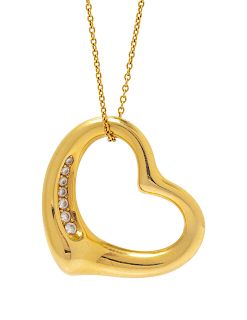 An 18 Karat Yellow Gold and Diamond 'Open Heart' Necklace, Elsa Peretti for Tiffany & Co., Spain,