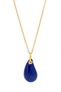 An 18 Karat Yellow Gold 'Teardrop' Lapis Lazuli Pendant/Necklace, Elsa Peretti for Tiffany & Co.,