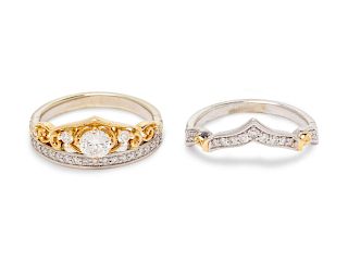 A 14 Karat Bicolor Gold and Diamond Ring Set, Disney,