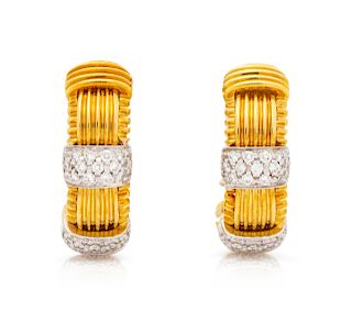 A Pair of 18 Karat Bicolor Gold and Diamond 'Appasionata' Hoop Earclips, Roberto Coin,
