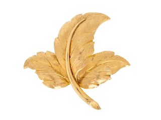 An 18 Karat Yellow Gold Leaf Brooch, Tiffany & Co.,