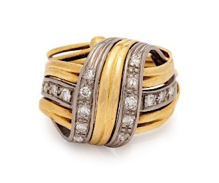 A Bicolor Gold and Diamond Ring,