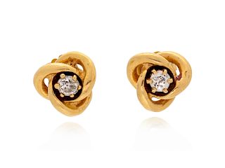 A Pair of Yellow Gold and Diamond Stud Earrings and Jackets,