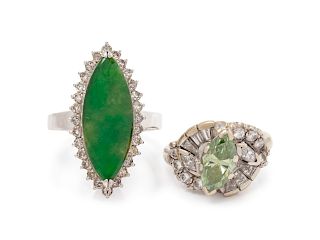 An 18 Karat White Gold, Jade and Diamond Ring,