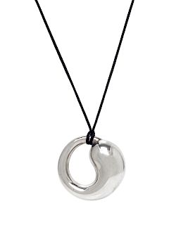 A Sterling Silver and Cord 'Eternal Circle' Necklace, Elsa Peretti for Tiffany & Co.,
