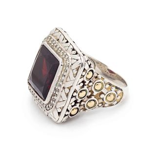 A Sterling Silver, 18 Karat Yellow Gold, Garnet and Diamond 'Batu Sari' Ring, John Hardy,
