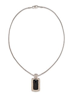 A Sterling Silver, Onyx and Diamond 'Classic Chain' Pendant/Necklace, John Hardy,