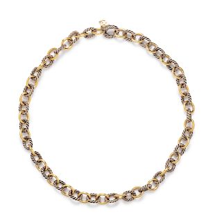 An 18 Karat Yellow Gold and Sterling Silver 'Medium Oval Link' Necklace, David Yurman,