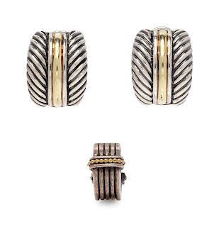 A Pair of Sterling Silver and 18 Karat Yellow Gold Earclips, David Yurman,