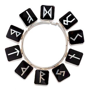 A Silver and Onyx Celtic Rune Collar Necklace, Georgina Ward,