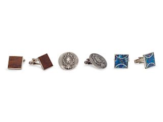 A Collection of Silver and Inlay Cuff Links,