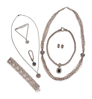 A Collection of Silvertone and Silver Jewelry,