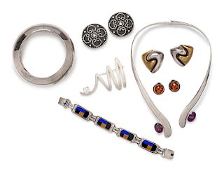A Collection of Sterling Silver and Multigem Jewelry, Mexican,