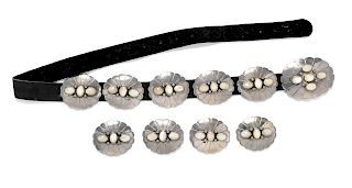 A Silver and Mother-of-Pearl Concho Belt,