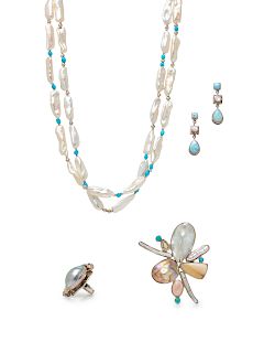 A Collection of Sterling Silver, Cultured Pearl and Hardstone Jewelry,