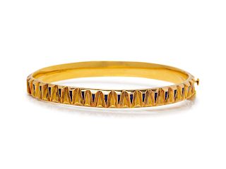 A Yellow Gold and Enamel Bangle Bracelet,