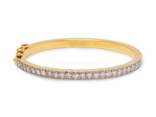 A 14 Karat Yellow Gold and Diamond Bangle Bracelet,