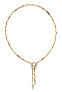 A 14 Karat Bicolor Gold and Diamond Necklace, Italian,