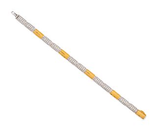 18 Karat Bicolor Gold and Diamond Bracelet, Italian,