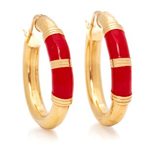 A Pair of 14 Karat Yellow Gold and Enamel Hoop Earrings,
