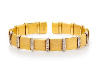 An 18 Karat Bicolor Gold and Diamond Cuff Bracelet,