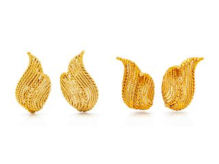A Collection of 18 Karat Yellow Gold Earclips,