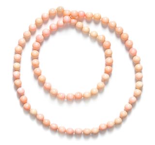 An Angel Skin Coral Bead Necklace,