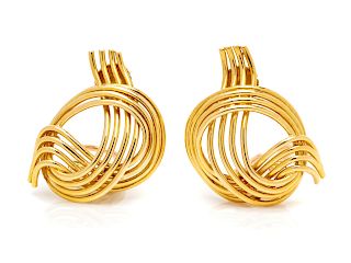 A Pair of 18 Karat Yellow Gold Earclips,