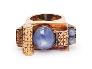 A Retro 14 Karat Rose Gold and Star Sapphire Ring,