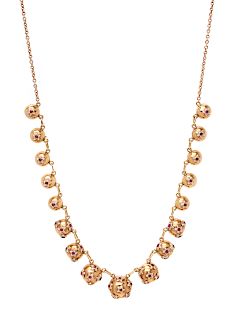 A Nine Karat Rose Gold and Ruby Necklace, British,