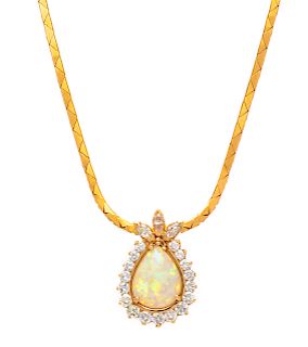 A Yellow Gold, Opal and Diamond Pendant/Necklace,