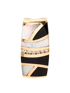 A 14 Karat Yellow Gold, Diamond, Mother-of-Pearl and Onyx Slide Pendant,