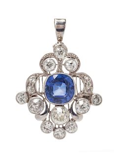 A Platinum, Synthetic Sapphire and Diamond Pendant/Brooch,
