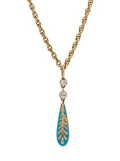 A Yellow Gold, Diamond and Enamel Pendant/Necklace,