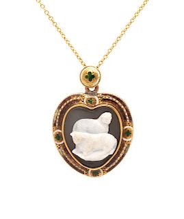 An Antique Yellow Gold, Cameo and Polychrome Enamel Pendant/Necklace,