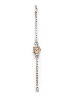 A Platinum, 14 Karat White Gold and Diamond Wristwatch, Elgin,