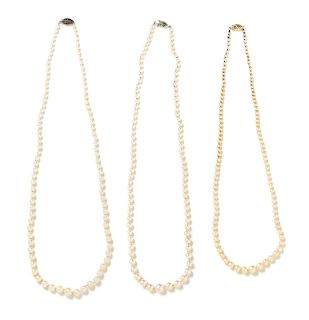 A Collection of Graduated Cultured Pearl Necklaces,