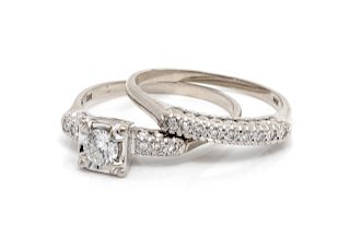 A 14 Karat White Gold and Diamond Ring Set, Rogers & Hollands,