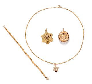 A Collection of Yellow Gold Judaica Jewelry,