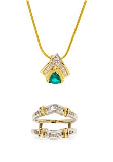 A Collection of 14 Karat Gold and Diamond Jewelry,