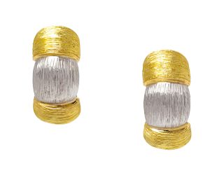 A Pair of 18 Karat Bicolor Gold Earclips, Italian,